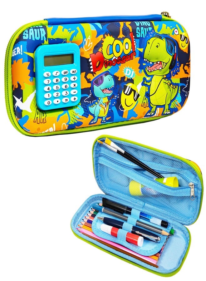 في جراسب حقيبة أقلام رصاص للأطفال من VGRASSP مع آلة حاسبة صغيرة - حقيبة بسحاب بتصميم ديناصور مع جيوب تخزين متعددة - منظم أدوات مدرسية - متعدد الألوان - Image 1